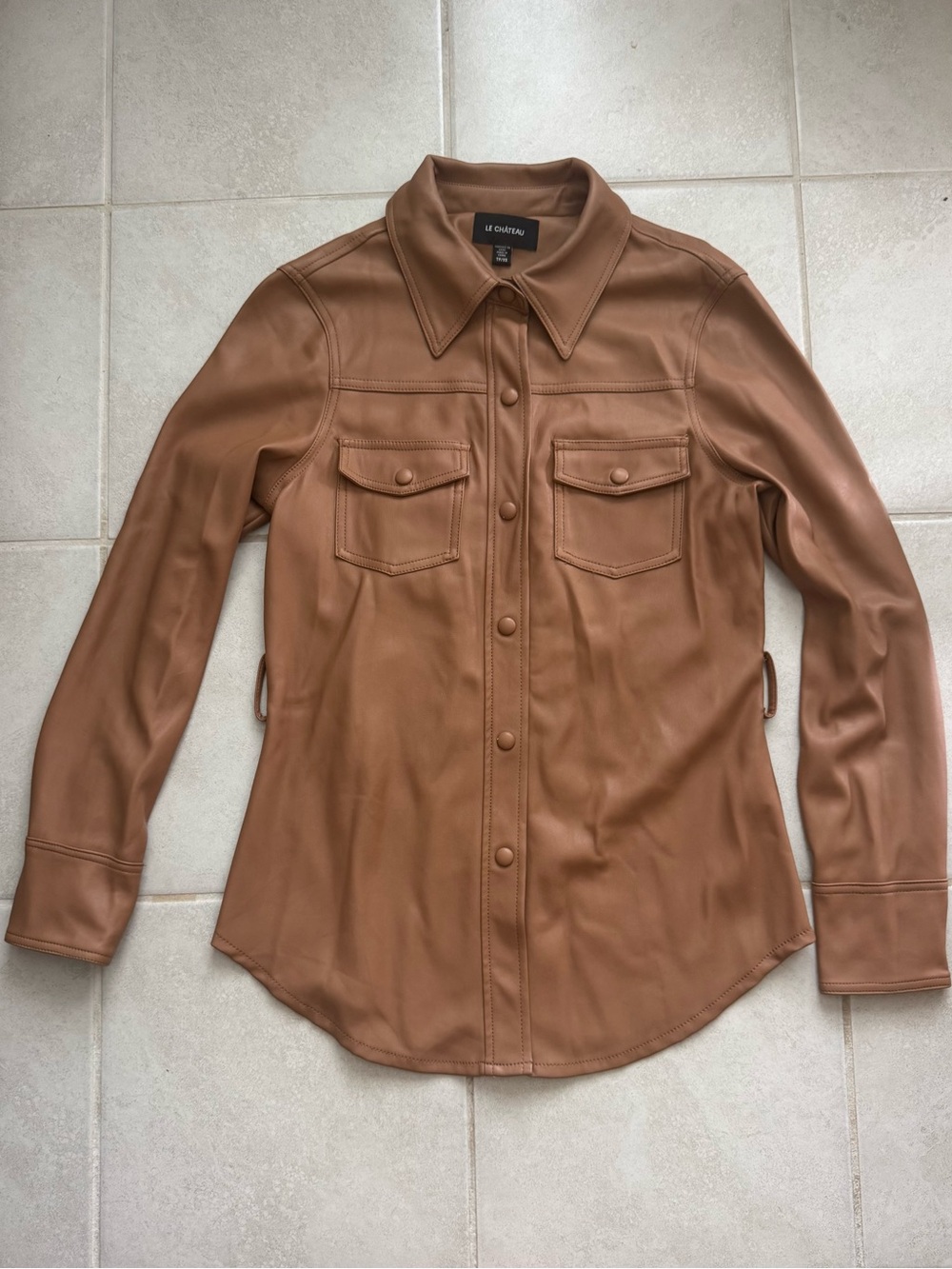 XS Cognac Faux Leather Shacket